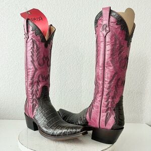 Rod Patrick Womens Cowboy Boots 8AA Black Caiman Leather Purple Western Cowgirl